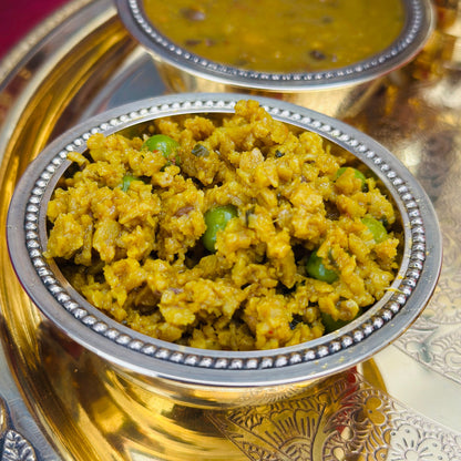 Traditional Indian vegetarian main course Soya Matar Sabzi.