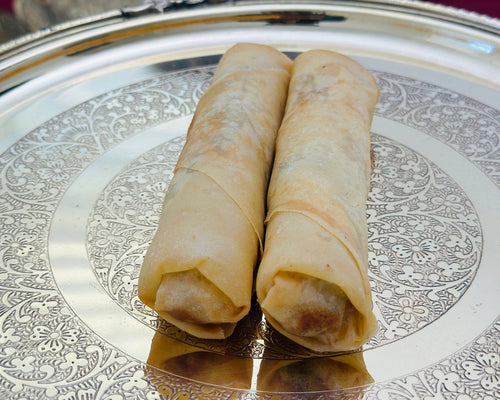 Royal Ruby Vegetable Spring Rolls – crispy golden fried rolls with spiced vegetable filling, 2 pieces per serving