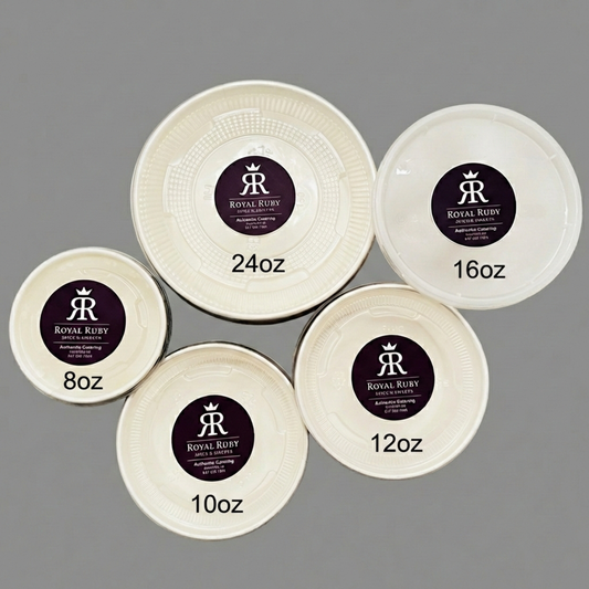 Royal Ruby branded dahi containers in sizes 8oz, 10oz, 12oz, 16oz and 24oz – fresh handmade yogurt add-on for tiffin