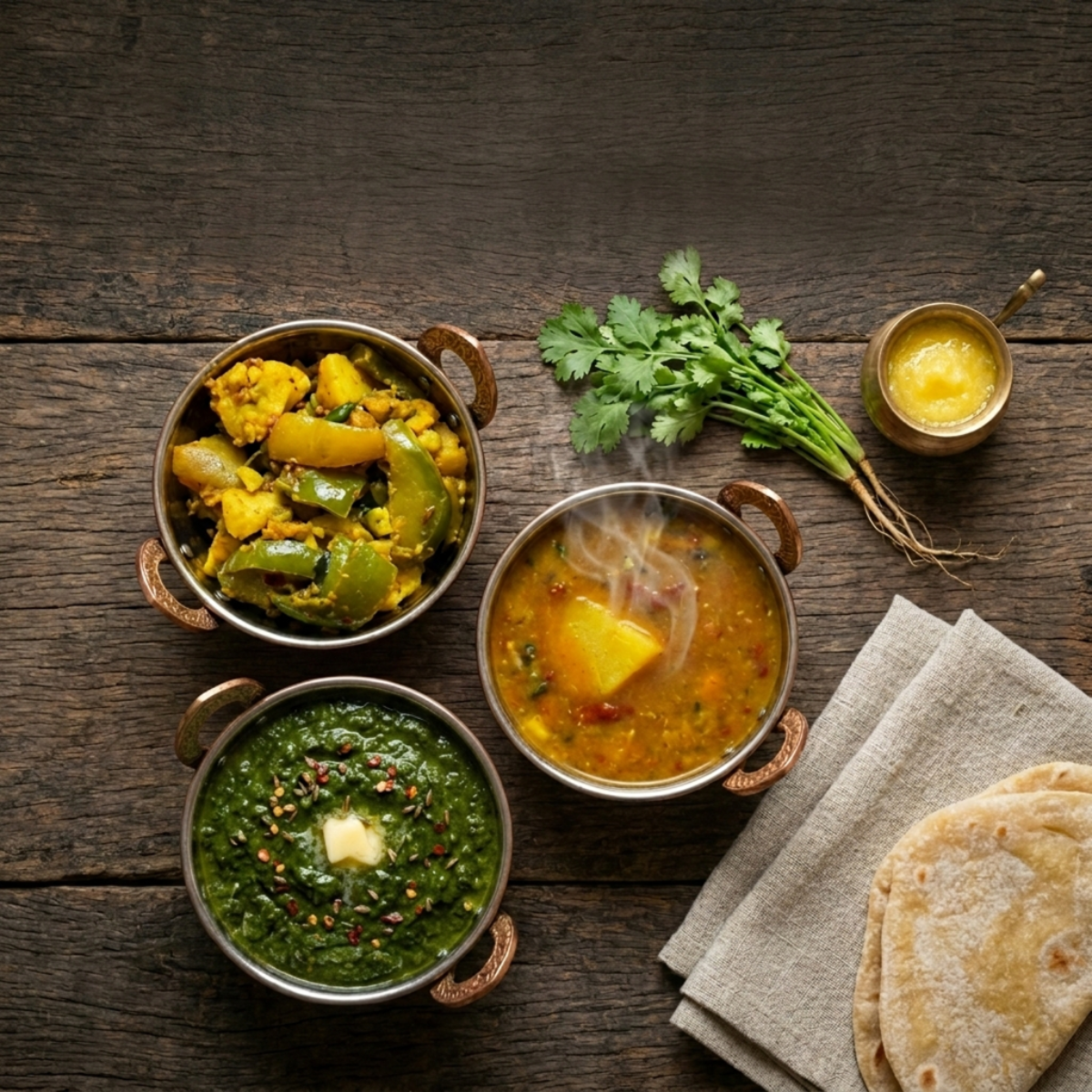 Royal Ruby Taster Pack – three handmade Punjabi dishes including sabzi, dal and palak paneer with roti
