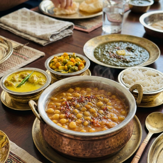 Royal Ruby Family Reserve – handmade Punjabi dishes including chana masala, dal makhani, palak paneer and rice
