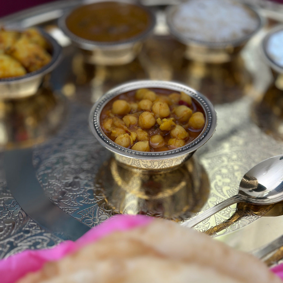 Royal Ruby Large Thali – generous complete Indian meal platter with multiple dishes, daal, roti, rice and dessert