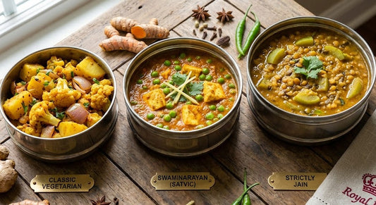 Royal Ruby special dietary options – classic vegetarian, Jain-friendly and satvik Punjabi dishes in brass bowls