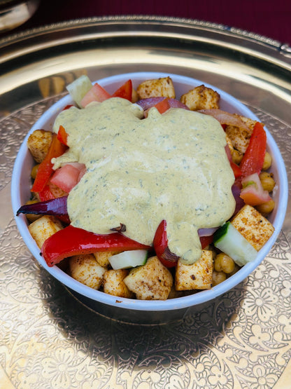 Royal Ruby paneer Protein Bowl with roasted peppers, red onion and herb sauce